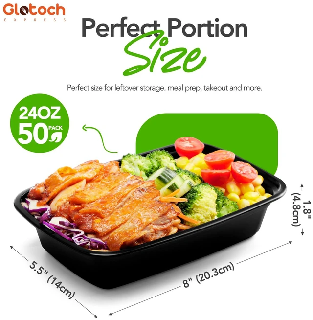 Alt view image 4 of 7 - Meal Prep Containers with Lids, 24 oz, 50 Pack (100-Piece) Reusable BPA-Free Food Prep Containers, Leakproof, Durable, Microwave, Freezer and Dishwasher Safe, for Lunch and Meal Prep