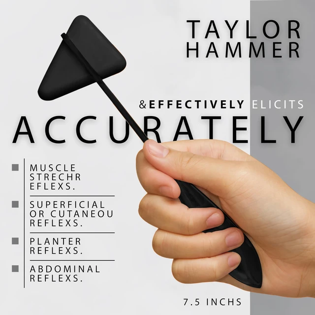 Alt view image 3 of 7 - Premium 7 Piece Tactical Black Diagnostic Kit - Taylor Hammer, Measuring Tape, Tuning Forks, Bandage Scissors, Pupil Gauge Penlight, Snellen Eye Chart (Black)