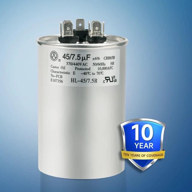Alt view image 2 of 7 - AC Capacitor 45+7.5 uF or 45/7.5 MFD ±6% 370V/440VAC CBB65 Dual Run Circular Start Capacitor for Heat Pump Air ConditionerTen Years of Coverage