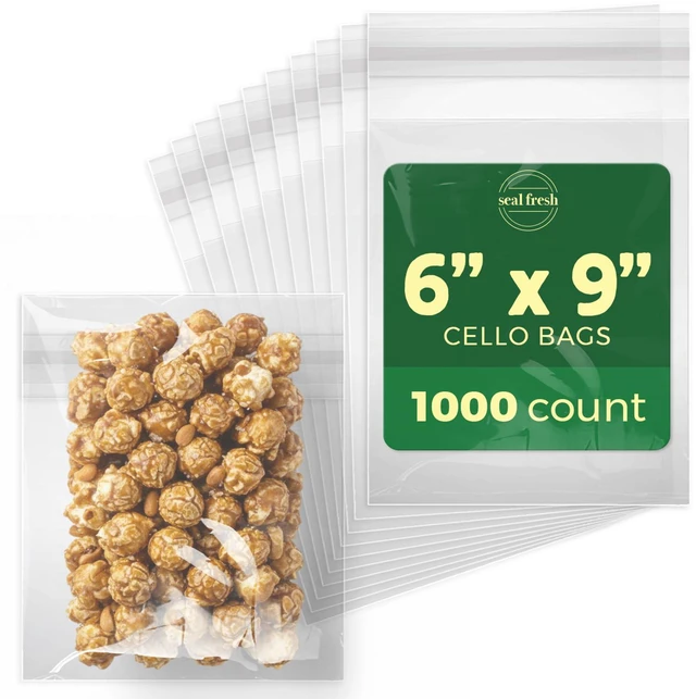 Main image of Self Sealing Cellophane Bags - 6" x 9" (1000 Count) - Clear Plastic Resealable Cello Bag - Cellophane Treat Bags, Cookie Bags for Packaging, Candy bags, Cello Bags, Pastry Bags