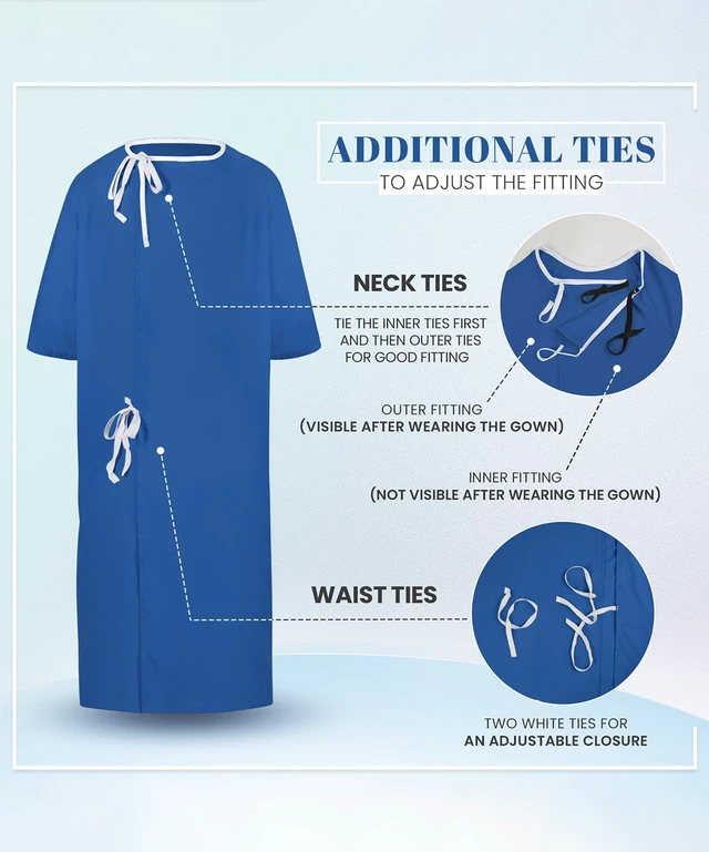 Alt view image 3 of 6 - Hospital Gown for Men Back-Tie Closure Soft Patient Gown Loose-Fit,Lightweight & Comfortable, Easy Access, Everyday Utility, Medical