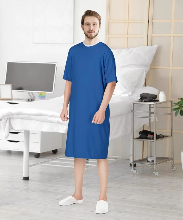Alt view image 5 of 6 - Hospital Gown for Men Back-Tie Closure Soft Patient Gown Loose-Fit,Lightweight & Comfortable, Easy Access, Everyday Utility, Medical