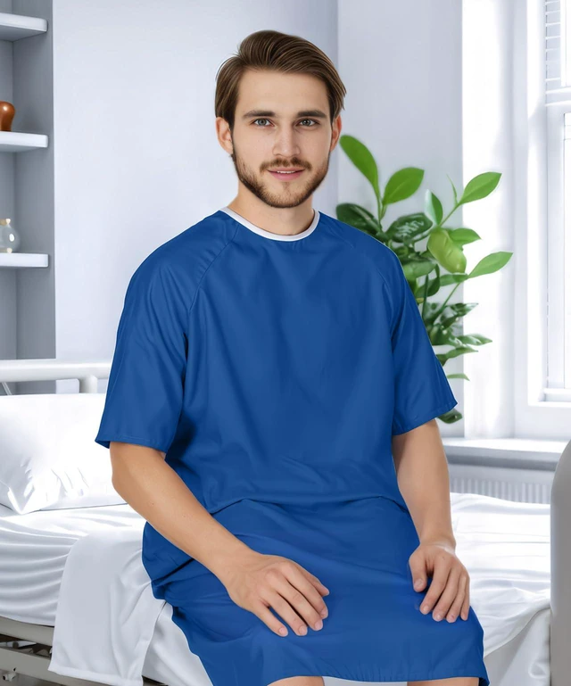 Alt view image 6 of 6 - Hospital Gown for Men Back-Tie Closure Soft Patient Gown Loose-Fit,Lightweight & Comfortable, Easy Access, Everyday Utility, Medical