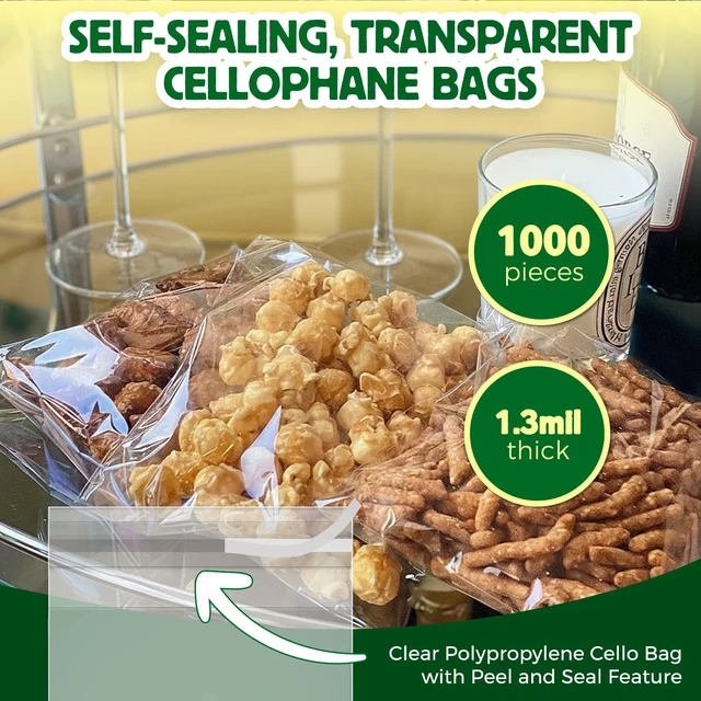 Alt view image 2 of 6 - Self Sealing Cellophane Bags - 6" x 9" (1000 Count) - Clear Plastic Resealable Cello Bag - Cellophane Treat Bags, Cookie Bags for Packaging, Candy bags, Cello Bags, Pastry Bags