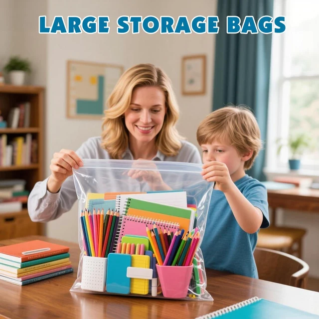 Alt view image 4 of 7 - 40 Pack Large 3 Gallon Storage Bags with Zipper Top, 16 x 18in Zipper Bags Clear Plastic Bag for Storage, Reusable, Sealable Storage Bag for Clothes, Travel & Moving, Double-sided Thickness 4 Mil