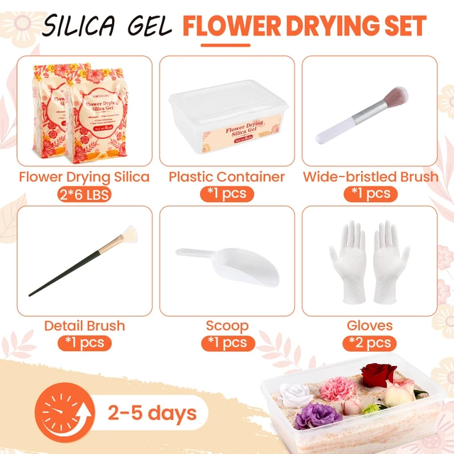 Alt view image 2 of 7 - Silica Gel Flower Drying 12LBS, Flower Drying Silica Gel Crystals<1mm, Silica Gel for Drying Flowers, Reusable Color Indicating, Flower Drying Kit, Box, Brushes, Gloves & Scoop, Wedding DIY