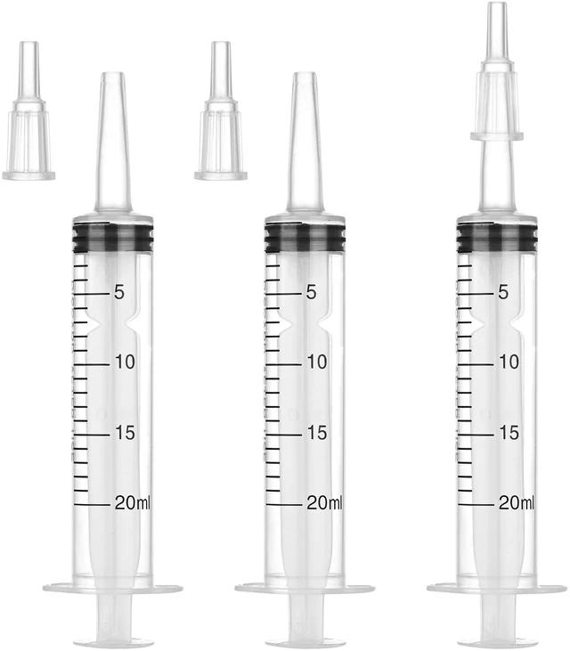 Main image of 20mL Plastic Syringe for Liquid - 20 Pack Large Syringes with Adapter Individually Wrapped for Scientific Labs, Feeding, Oil Filling