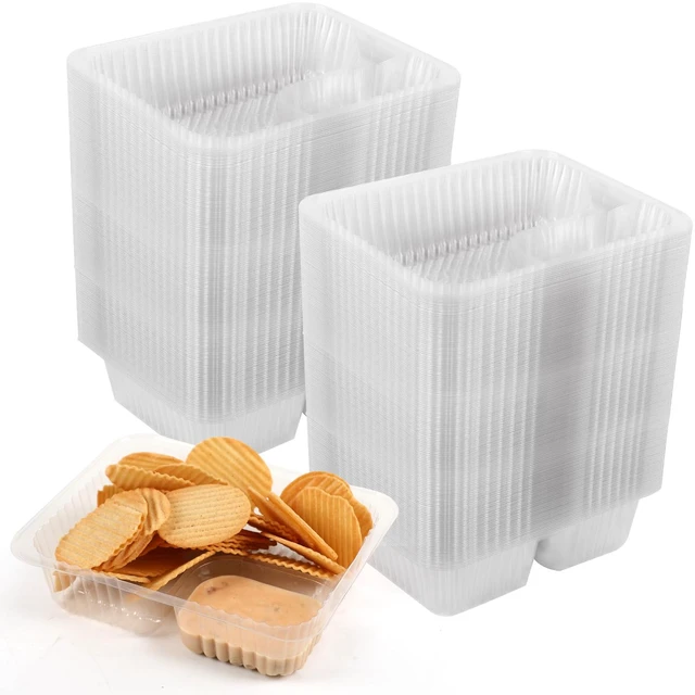 Main image of 200 Pcs 12oz 6.5''x5'' Plastic Nacho Trays Disposable Tray for Nachos & Cheese Dip, 2 Compartment Movie Night Snack Trays Great for Snacks, Fair Foods