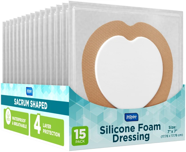 Main image of Sacral Silicone Foam Dressing Large Waterproof Bandages for Wounds, Burns & Bed Sores Safe for Sensitive Skin, Adhesive Pad Sacrum Dressings for Post-Surgery Wound Care (7 x 7 in) (15 Pack)