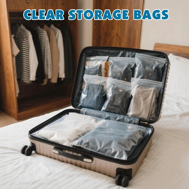 Alt view image 7 of 7 - 40 Pack Large 3 Gallon Storage Bags with Zipper Top, 16 x 18in Zipper Bags Clear Plastic Bag for Storage, Reusable, Sealable Storage Bag for Clothes, Travel & Moving, Double-sided Thickness 4 Mil