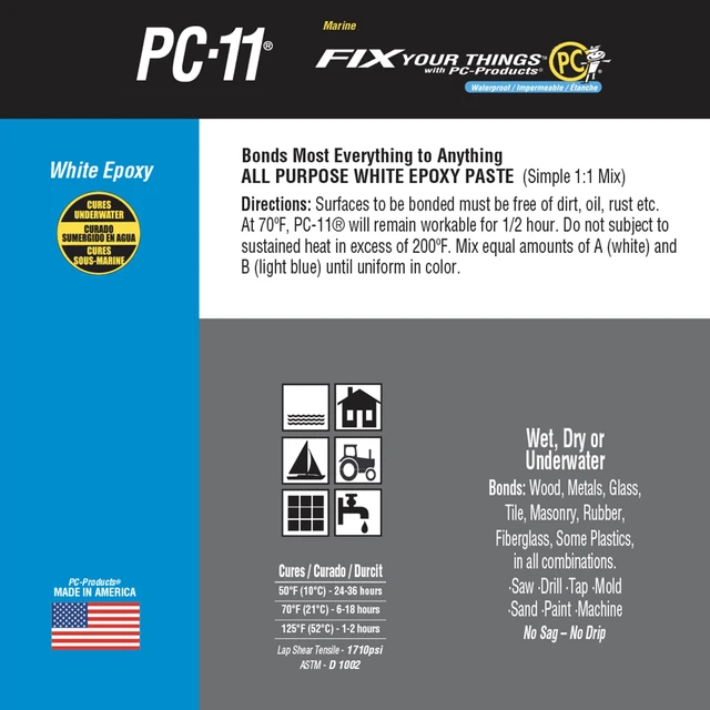Alt view image 5 of 6 - 11 Epoxy Adhesive Paste Kit with Applicator, Two-Part Marine Grade, 1lb in Two Cans, Off White