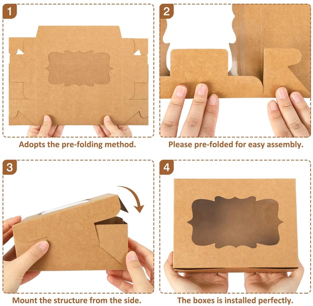 Alt view image 3 of 7 - 48pcs Cookie Boxes with 3 Style Window,8x6x2.5in Brown Bakery Boxes Kraft Treat Boxes, Dessert Boxes for Chocolate Strawberries, Donuts, Cupcakes, Muffins and Dessert