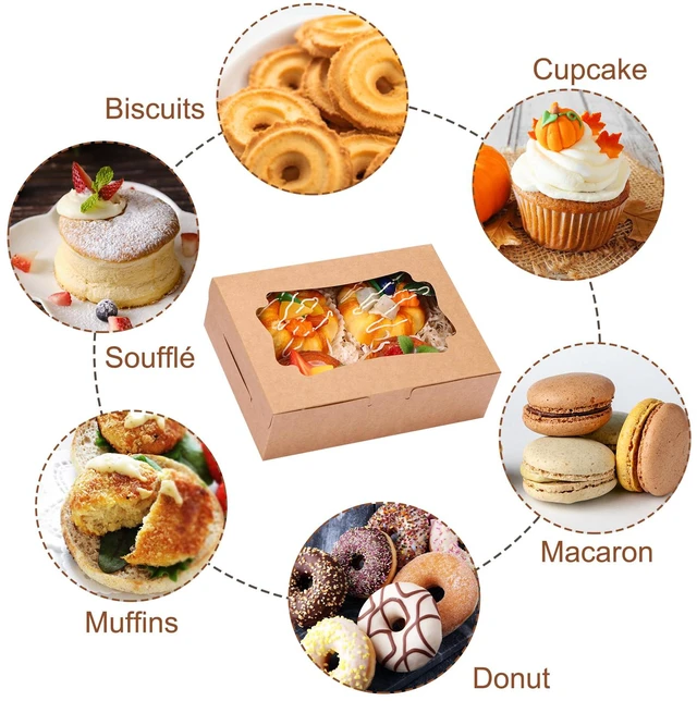 Alt view image 4 of 7 - 48pcs Cookie Boxes with 3 Style Window,8x6x2.5in Brown Bakery Boxes Kraft Treat Boxes, Dessert Boxes for Chocolate Strawberries, Donuts, Cupcakes, Muffins and Dessert