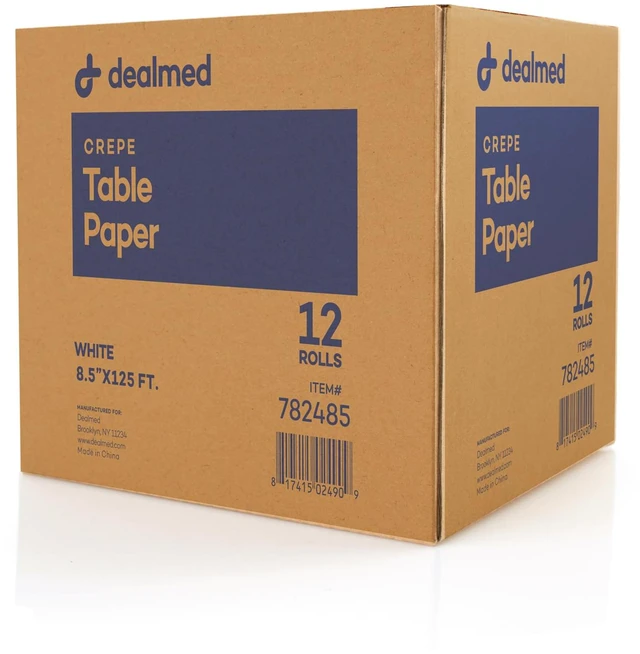Main image of Headrest Paper Cover - 8.5 in x 125 ft, Crepe, White, 12 Rolls Crepe Finish, Tear Resistant, Headrest Covering, Small Table Coverage, Salon, Chiropractic And Massage Use