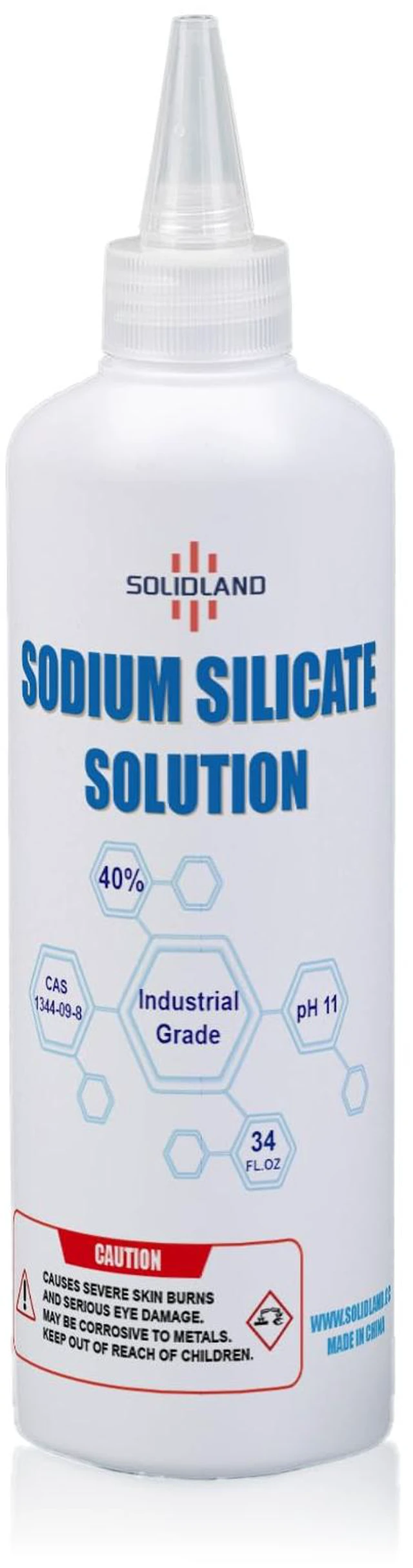 Main image of Sodium Silicate Solution (Water Glass) - 34 FL.OZ Bottle, Industrial Grade, High Purity, Multi-Purpose Adhesive & Sealant
