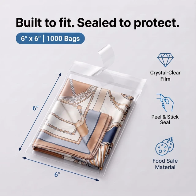 Alt view image 2 of 7 - 6" X 6" Self-Sealing Cellophane Bags (1000 Count) Clear Cookie Bags With Seal for Decorated Cookies, Treats, Candy - Resealable Adhesive Flap