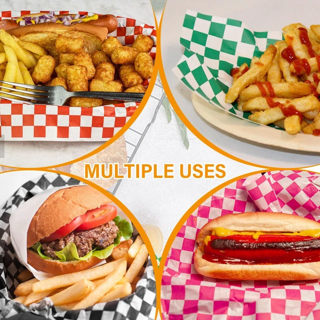 Alt view image 5 of 7 - 240Pcs Wax Paper Sheets for Food, 12x12 In Variety Pack Checkered Food Basket Liners, Grease Resistant Sandiwch Wrapping Paper, Festive Design Deli Sheets For Party, Fair and Outdoors