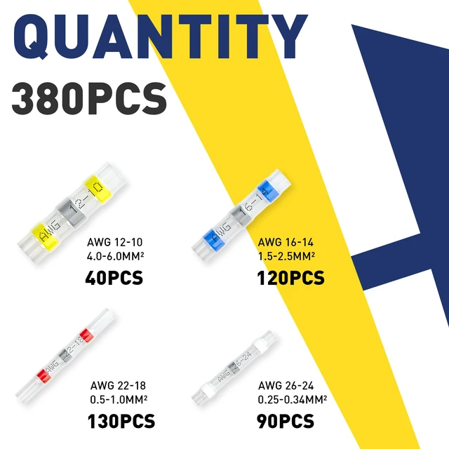 Alt view image 2 of 7 - 380PCS Solder Seal Wire Connectors Kit, 4 Colors/4 Sizes 26-10 AWG, Wire Gauge Markings, Clear Sleeves, Hot-Melt Adhesive Rings, Compartment Storage, Automotive Wiring