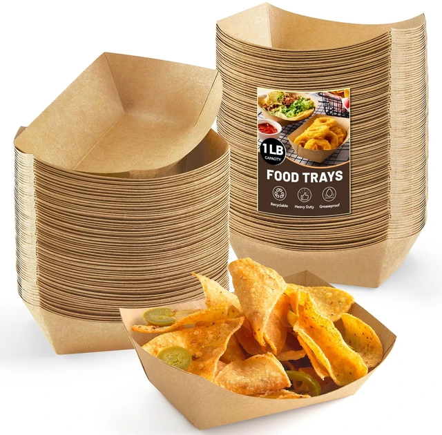 Main image of 250 Pack 1 Lb Small Paper Food Trays Disposable, Kraft, Brown, Food Boats Holders, Take Out Serving Baskets, For Party Nachos Snacks Tacos Fries