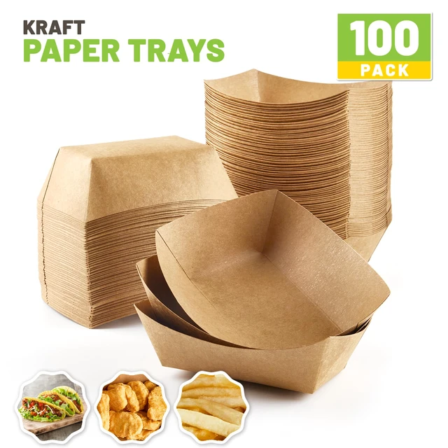 Alt view image 3 of 7 - 250 Pack 1 Lb Small Paper Food Trays Disposable, Kraft, Brown, Food Boats Holders, Take Out Serving Baskets, For Party Nachos Snacks Tacos Fries