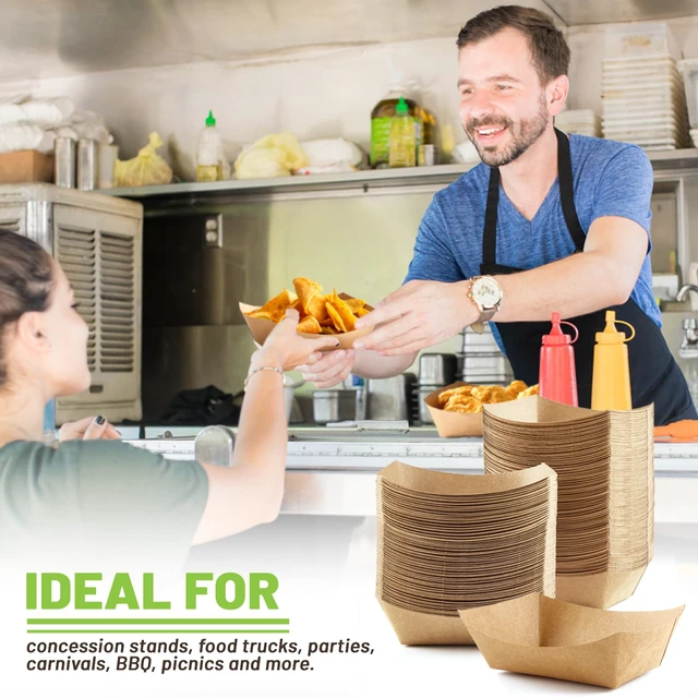Alt view image 7 of 7 - 250 Pack 1 Lb Small Paper Food Trays Disposable, Kraft, Brown, Food Boats Holders, Take Out Serving Baskets, For Party Nachos Snacks Tacos Fries