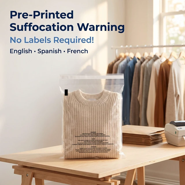 Alt view image 3 of 7 - 12 X 15 (200 Count) Self Seal Clear Poly Bags with Suffocation Warning for Packaging, T-Shirts & Clothing - Permanent Adhesive