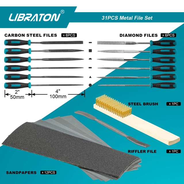 Alt view image 4 of 7 - 31PCS Metal File Set, Metal Files, 12 Needle Files For Metal, Steel, Wood, Metalworking, Woodworking, Hobby & Crafts, with Riffler File, 12 Sandpapers, Steel Brush, Carry Case