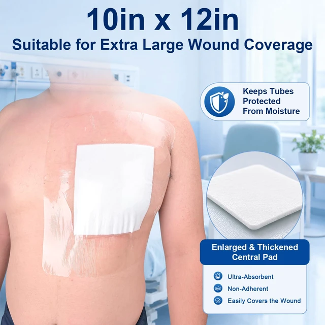 Alt view image 2 of 7 - 25 Pcs 10"x12" Shower Shields Wound Cover Non-Stick Central Pad Waterproof Large Dialysis Catheter Bandage with, Coverage Shields for PD Chest, PICC Line and Post Surgical Incisions