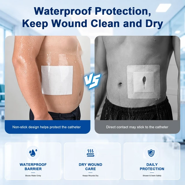 Alt view image 3 of 7 - 25 Pcs 10"x12" Shower Shields Wound Cover Non-Stick Central Pad Waterproof Large Dialysis Catheter Bandage with, Coverage Shields for PD Chest, PICC Line and Post Surgical Incisions