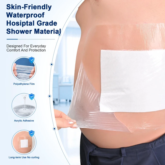 Alt view image 4 of 7 - 25 Pcs 10"x12" Shower Shields Wound Cover Non-Stick Central Pad Waterproof Large Dialysis Catheter Bandage with, Coverage Shields for PD Chest, PICC Line and Post Surgical Incisions