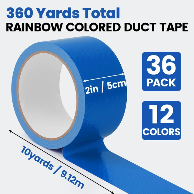 Alt view image 2 of 7 - 36 Pack Rainbow Colored Duct Tape, 12 Colors 10 Yards x 2 Inch Duct Tape Heavy Duty Duct Tape, Waterproof, Tear by Hand, No Residue Colorful Duct Tape for Packaging, Arts & Crafts, Marking and DIY
