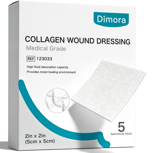 Main image of Collagen Wound Dressing 2"X2" 5PCS 100% Bovine Type I Collagen Sponge, High Absorbency (4x Fluid), Biodegradable, For Chronic & Acute Wounds