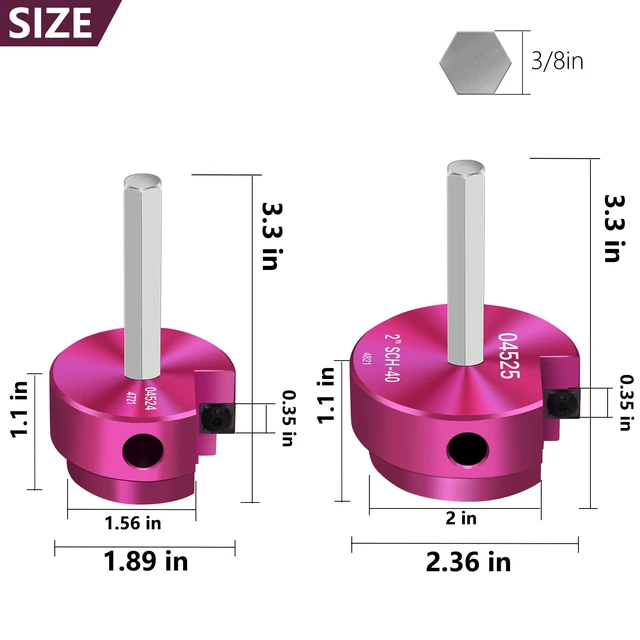 Alt view image 4 of 7 - PVC Fitting Saver 1 1/2 & 2 Inch Head,PVC Pipe Reamer Socket Saver Plastic Pipe Fitting Reamer for Plumbing Sch.40 CPVC ABS Socket Hub Removing, with 3/8-Inch Hex Shaft, Fits 1/2" Drills