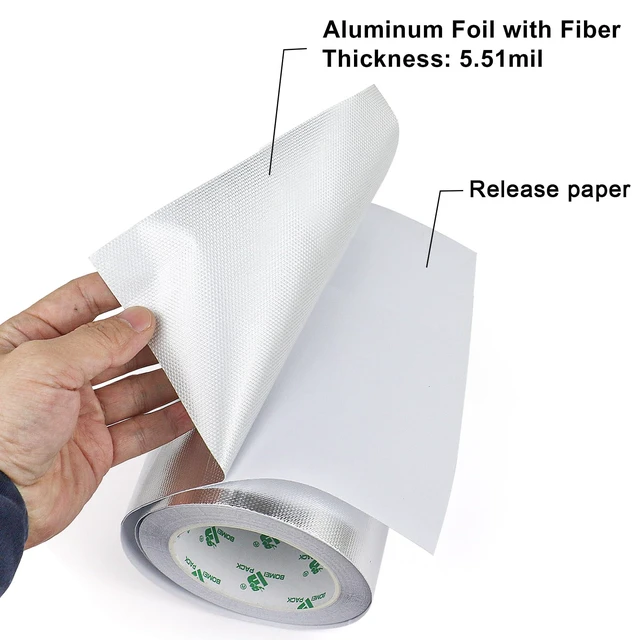 Alt view image 3 of 7 - Adhesive Aluminum Foil Heat Shield Tape 1Pack 7inch x 66ft Barrier Fiberglass Thermal Insulation Reflective Material High Temp Protectionn