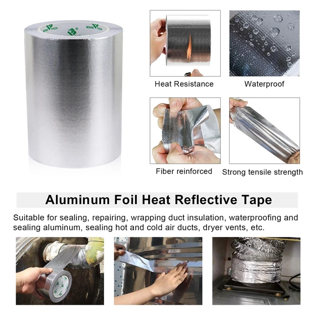 Alt view image 4 of 7 - Adhesive Aluminum Foil Heat Shield Tape 1Pack 7inch x 66ft Barrier Fiberglass Thermal Insulation Reflective Material High Temp Protectionn