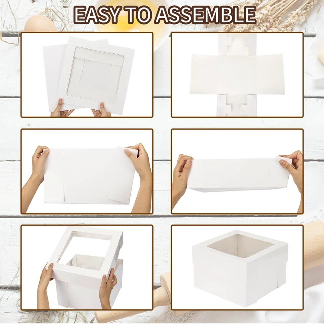 Alt view image 3 of 7 - 15pcs Cake Boxes, 12x12x8 Inch White Bakery Boxes with Window 350gsm Thickness Cardboard, Flat and Pre-folded for Easy Assembly, Highlight Your Baked Cakes and Display Gifts Perfectly