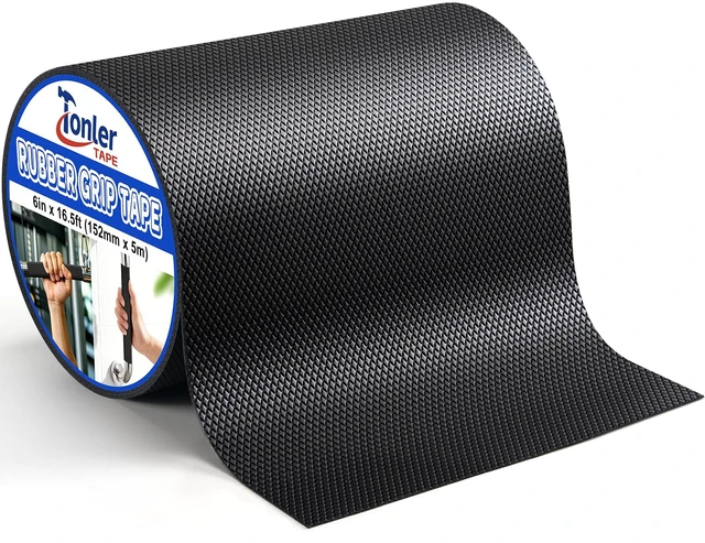Main image of Black Anti-Slip Rubber Grip Tape 6" x 16.5FT High Adhesive Waterproof Textured non-slip cushion pad for tool handles, heat resistant wear-proof, easy to cut for indoor outdoor use