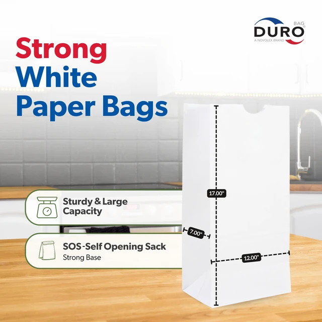 Alt view image 3 of 7 - 8# White Paper Lunch Bags, 500 Count, 6.12 x 4.12 x 12.43 In Paper Lunch Bags Bulk, Large Disposable Sacks for Sandwiches, Bagels, Deli, Bakery, Grocery, Takeout & Delivery
