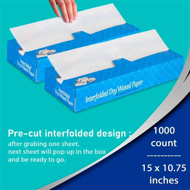 Alt view image 3 of 7 - 1000 Sheets 15 x 10.75 Dry Wax Paper Sheets for Food, Greaseproof Sandwich Wrapping, Interfolded Deli Wax Paper for Fries, Burgers, Food Basket, Made in USA