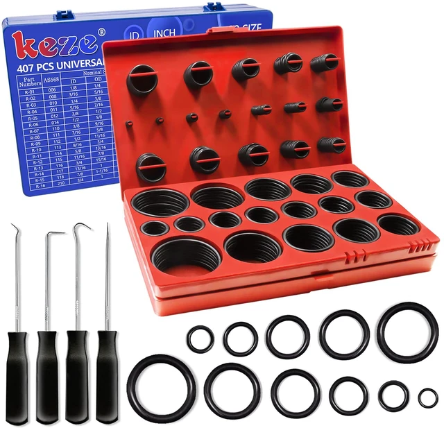 Main image of 826 Pcs Universal SAE and Metric O-Rings Kit,Standard 32 Metric & Inch Sizes O ring Assortment in 2 Box with 4 Piece Pick and Hook for Automotive Faucet Hydraulics Hose Air and Gas Sealing Repair