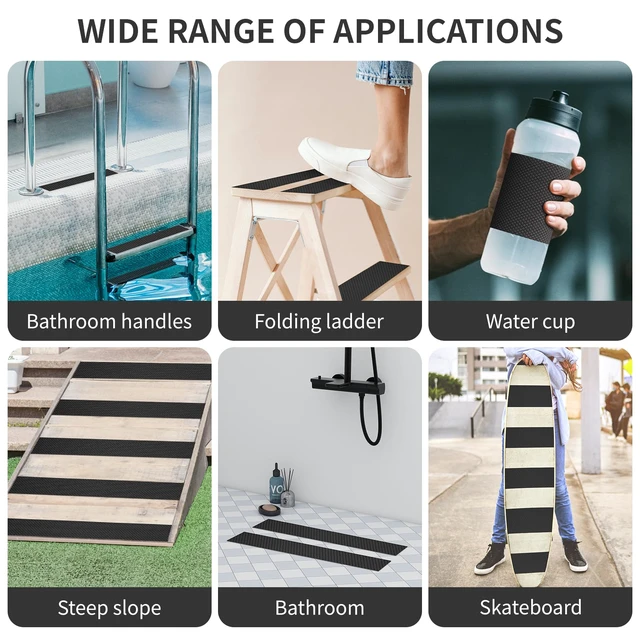 Alt view image 5 of 7 - Black Anti-Slip Rubber Grip Tape 4" x 16.5FT High Adhesive Waterproof Textured non-slip cushion pad for tool handles, heat resistant wear-proof, easy to cut for indoor outdoor use