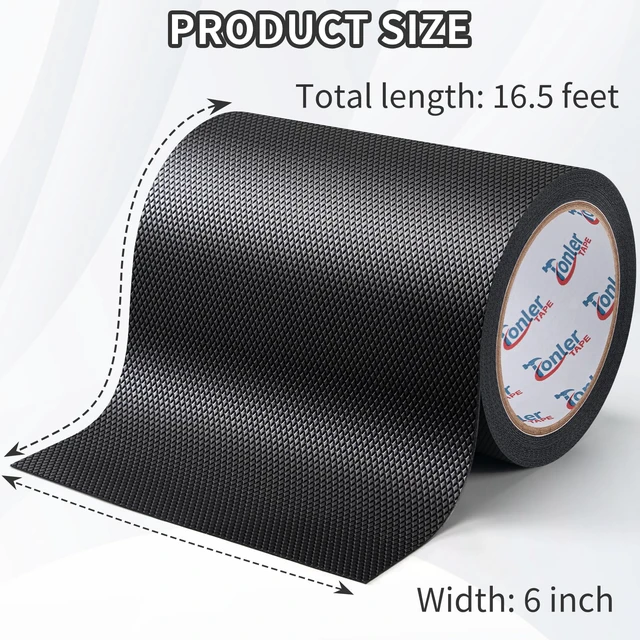 Alt view image 6 of 7 - Black Anti-Slip Rubber Grip Tape 6" x 16.5FT High Adhesive Waterproof Textured non-slip cushion pad for tool handles, heat resistant wear-proof, easy to cut for indoor outdoor use
