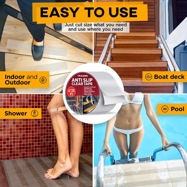 Alt view image 3 of 6 - Grip Tape - Heavy Duty Anti Slip Tape Clear Outdoor/Indoor 4In*35Ft, Non Slip Roll/Stickers Easy to Cut Waterproof for Bathtub, Shower Floor, Pool, Stairs Safety Non Skid, Comfortable for Bare Foot