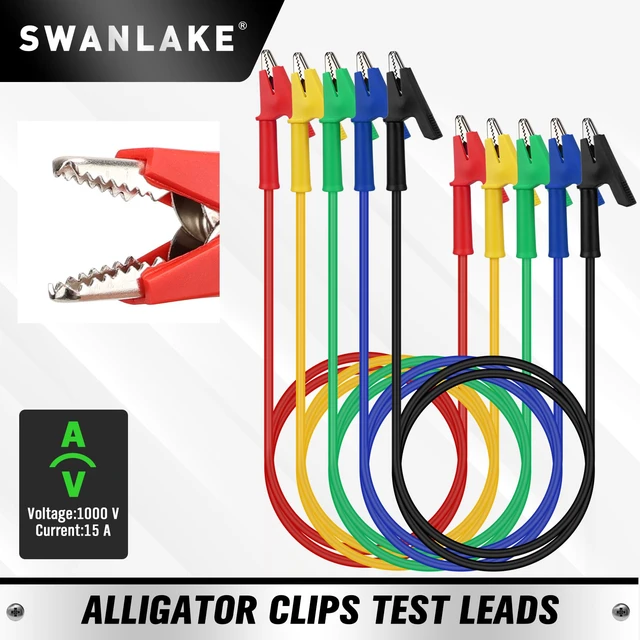 Alt view image 2 of 7 - 5-Piece Dual-Ended Alligator Clip Test Leads, 1000V 15A 3.5ft/1M Electrical Alligator Clips, Flexible Copper Cable Crocodile Clip, Mini Jumper Wires with Gator Clips