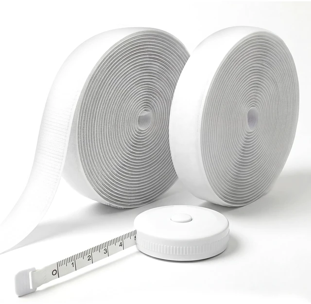 Main image of (26ft x 0.75in) White Velcro Strips with Adhesive, Double Rolls of Heavy Duty Self Adhesive Tape with Backing (20ft x 4in + Measuring Tape)