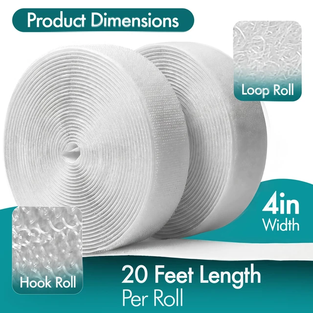 Alt view image 2 of 7 - (26ft x 0.75in) White Velcro Strips with Adhesive, Double Rolls of Heavy Duty Self Adhesive Tape with Backing (20ft x 4in + Measuring Tape)