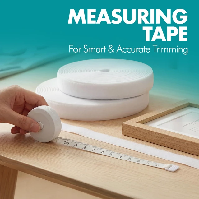 Alt view image 3 of 7 - (26ft x 0.75in) White Velcro Strips with Adhesive, Double Rolls of Heavy Duty Self Adhesive Tape with Backing (20ft x 4in + Measuring Tape)