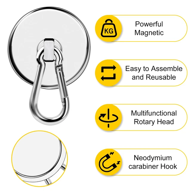 Alt view image 4 of 6 - Magnetic Hooks,4 Pack 200LBS Heavy Duty Neodymium Magnet Hooks Swivel Carabiner Hook Strong Magnet Hooks with Swivel Carabiner Hook,Great for Your Refrigerator and Other Magnetic Surfaces