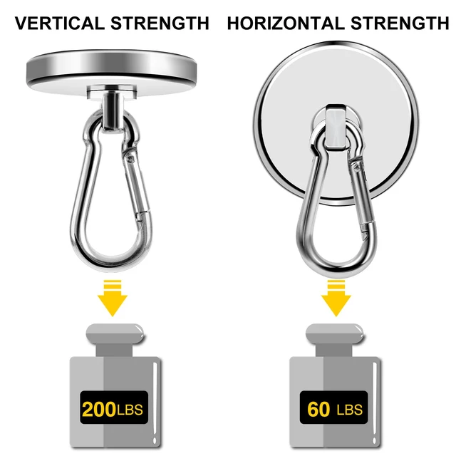 Alt view image 5 of 6 - Magnetic Hooks,4 Pack 200LBS Heavy Duty Neodymium Magnet Hooks Swivel Carabiner Hook Strong Magnet Hooks with Swivel Carabiner Hook,Great for Your Refrigerator and Other Magnetic Surfaces
