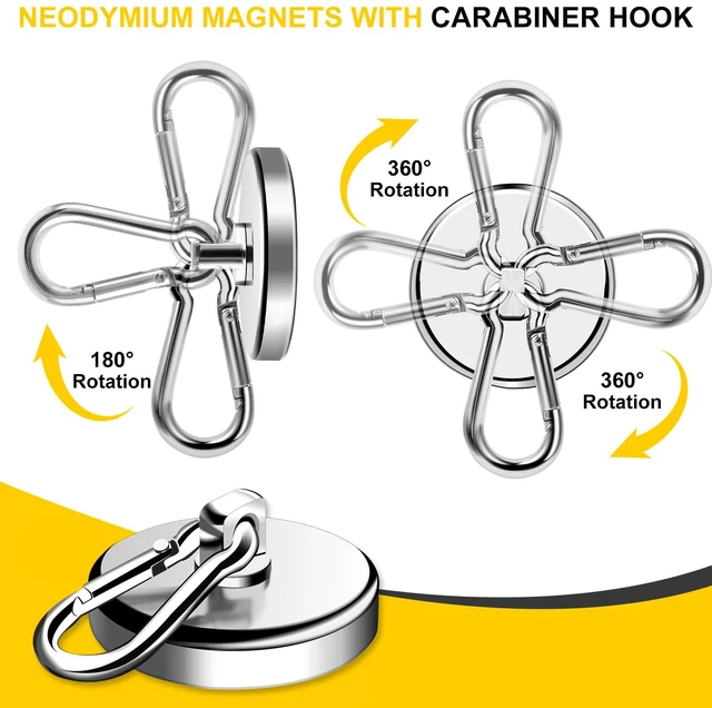 Alt view image 3 of 6 - Magnetic Hooks,4 Pack 200LBS Heavy Duty Neodymium Magnet Hooks Swivel Carabiner Hook Strong Magnet Hooks with Swivel Carabiner Hook,Great for Your Refrigerator and Other Magnetic Surfaces